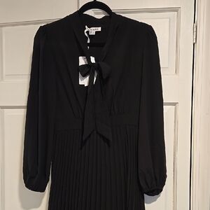 Grace Karin Black Long-Sleeve Pleated Bow-Neck Dress Brand New With Tags